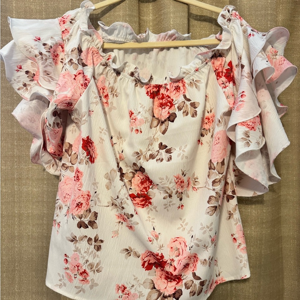 Floral Ruffle Sleeve Blouse - Pink Floral